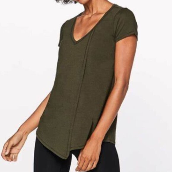 lululemon athletica Tops - Lululemon Size 6 Knot A Problem Short Sleeve Tie Front Top Pima Cotton Olive Gre